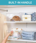 Extra Large Clear Plastic Storage Bins 4 Pack 11x11 Cube Organizer Squares With Handles for Pantry Closet Kitchen Bathroom