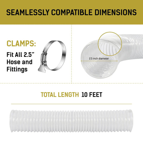 Heavy Duty Dust Collection Hose 2.5 Inch X 10 Feet, Ultra Flexible Clear PVC Debris Vacuum Hose With Puncture Resistance, Coated Wire Helix