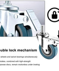 Close-up of Pack of 4 65 mm/75 mm furniture casters with brakes low noise transport casters double lock mechanism.
