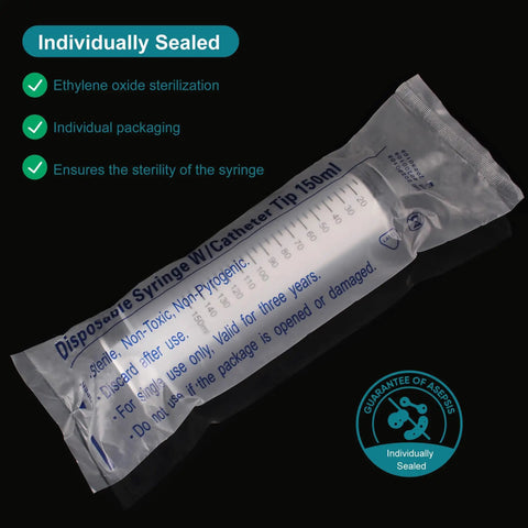 Four Pack 150ml Large Syringes Without Needles For Thick Liquids Heavy Duty Paint Fluid Water Irrigation And Horse Food Feeding Giant Plastic Syringe Set For Home Farm Vet Use, individually sealed