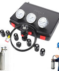 Hydraulic Accumulator Tool Kit With Nitrogen Charging Pro Grade Three Gauges 1500 4000 6000 PSI Six Adapters in black case