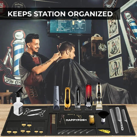 Modular Magnetic Barber Mat Set With Five Strong Magnets Extra Large Non Slip Rubber Barbershop Station Mat For Clippers And Tools