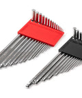 Ball End Hex Key Set With Holders, 28 Piece Inch And Metric Allen Wrenches In Chrome Finish, from 0.050 in to 0.375 in and 1.3 to 10 mm, no slip grip