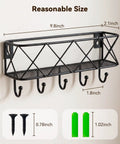 Wall Mounted Key Holder With Five Hooks And Metal Wire Mesh Mail Basket, Entryway Organizer, Sturdy Steel, with easy install