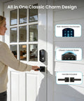 Sleek Matte Black Smart Deadbolt With Dual Lever Handles And Rock Solid App Control Plus No Sweat Keyless Entry Passcodes Apple Watch Pairing And Fast Auto Lock For Smooth Home Security on a classic front door.