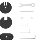 Heavy Duty Grommet Kit For Desk Monitor Mounts, components including steel tools and grommet bases for stability.