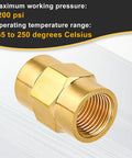 Four Pack One Eighth Inch NPT Brass Female Pipe Fitting Couplers Hex Head Threaded Connectors For Plumbing, Shower, Gas, Hydraulic And Pneumatic Systems For Various Applications, 1200 psi