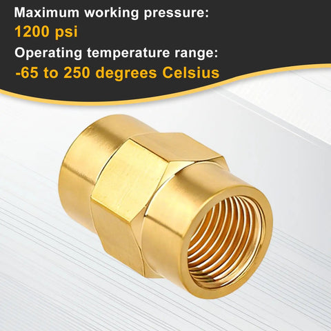 Four Pack One Eighth Inch NPT Brass Female Pipe Fitting Couplers Hex Head Threaded Connectors For Plumbing, Shower, Gas, Hydraulic And Pneumatic Systems For Various Applications, 1200 psi