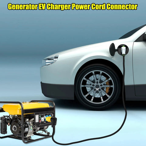 Heavy Duty Nema L6-30P To 14-50R EV Charging Adapter Converts Your 30 Amp Generator Locking Plug Into A 50 RV Outlet For No Sweat EV Camping Backup Power Setup with generator and EV connection.