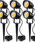 LED Outdoor Spotlight 12W Landscape Lighting 120V AC Waterproof Spot Lights With Spiked Stakes For Yard Garden Path Walkway 3000K Warm White Plug In Ready Six Pack