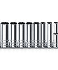 1/4 Inch Drive Deep Socket Set, 8 Piece Metric 12 Point From 6mm To 13mm, Chrome Vanadium Steel with sturdy holder