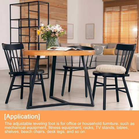 Dining room with table and chairs using 4 Pcs Round Tube Leveling Inserts With Adjustable Feet For 19mm OD Tubes M6 1.0mm Thread Black