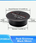 2 Pack 2 Inch Desk Grommets For Cable Management Black ABS Plastic Desk Hole Covers with measurements shown
