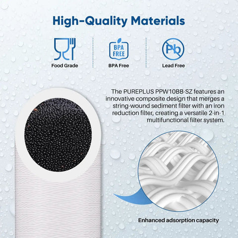 Two In One String Wound Sediment Filter With Iron Reduction For Whole House Well Water Filtration, 10 By 4.5 Inch, 1 Pack