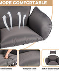 Close-up of thick cushions of Dark Gray Wicker Egg Chair With Stand For Indoor Outdoor Use Thick Cushioned Swing Seat Weatherproof Rattan Style Hanging Chair With 350 Lb Capacity Cozy Chill Patio Balcony Garden Vibe
