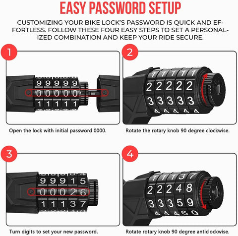 Keyless 5 Digit Resettable Cable Lock For Scooters Bikes And Motorcycles Heavy Duty Anti Theft Security Easy Code Access Portable Weather Ready Great For Students Commuters And Everyday Riders