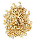 Close-up of 4mm round eyelet grommet kit with gold-toned heavy duty metal eyelets for shoes, clothes, crafts, and leather projects.