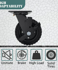 Badass Heavy Duty Caster Wheels Set features heavy-duty black caster wheel with solid tire, swivel brake, and high load capacity.