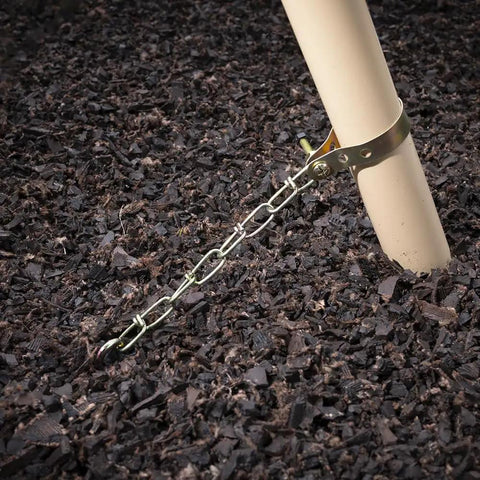 Auger Style Ground Anchor Kit for backyard swing sets trampolines and yard furniture installed in ground with metal chain