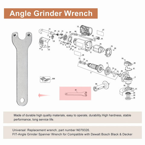 Top Shelf Two Pack Angle Grinder Wrench Compatible With DeWalt Side Spanner For D28112 And D28114 Heavy Duty Power Tool Replacement Accessory Quick Swap Fit, durable metal design.