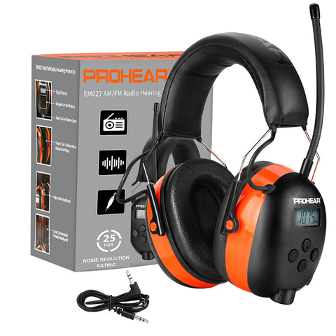 AM FM Radio Headphones With Digital Display 25dB NRR Safety Earmuffs for Mowing Snow Blowing Construction with box and cable