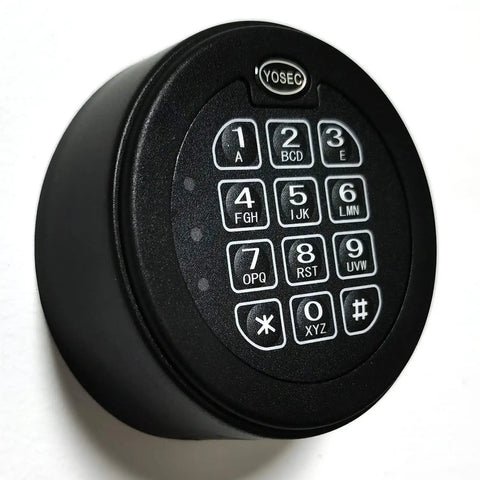 Tough As Nails Electronic Gun Safe Lock With Digital Keypad Time Delay Mode And Dual Control Master Code Access For Secure Heavy Duty Stash Box Storage, black keypad close-up.