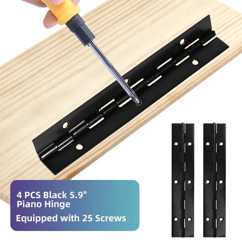Premium Bulletproof Offset Piano Hinges Black 4 Pack Stainless Steel Continuous Cabinet Hardware With 25 Screws for woodworking.