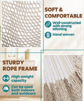 Cotton Rope Hammock Chair With Macrame Swings, Handmade Hanging Seat showing soft-spun cotton weave and sturdy rope frame.
