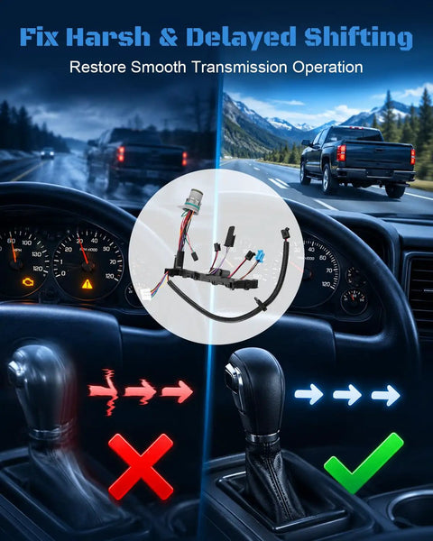 Hot Shot 5 Speed Transmission Wiring Harness For Chevy Duramax Diesel GMC 2004 2005 showing interior gear shift with wiring connections.