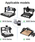 Diagram of CNC models 3018, 3020, 1610, and 4540 compatible with Magnetic Split ABS Dust Shoe for CNC Machines, 52mm Motor.
