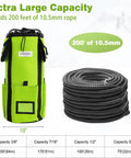 Rope Storage Backpack For Outdoor Climbing Gear And Arborist Rope Organizer 1680D Thick Nylon with side pockets, neon green.