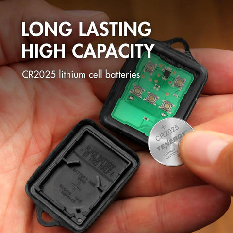 Straight Up Reliable CR2025 3V Lithium Button Batteries 10 Pack Heavy Duty Coin Cells in hand with electronic components.