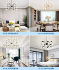 Huge 18 Light Black Sputnik Chandelier Mid Century Modern Pendant Lighting Industrial Vintage Starburst Ceiling Light Dining Room Living Room Modern Home Decor installed in various rooms