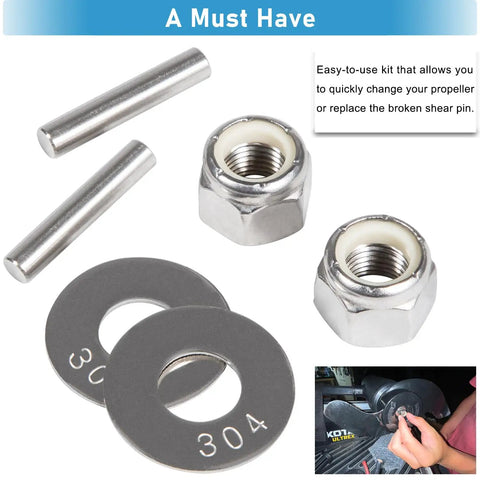 Prop Nut Kit E MKP-34 For Trolling Motor Prop Replacement Quick Removal And Installation Kit With 1865019 Shear Pin Compatible MKP-33 Weedless Wedge 2 Props Includes Prop Nuts And Washers