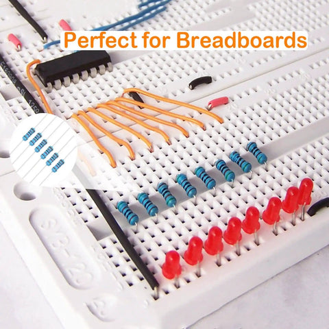 600Pcs One Quarter Watt 30 Value 1% Precision Metal Film Resistor Kit Set 10 Ohm To 1 Mega Ohm used on a breadboard