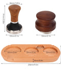 Top Shelf Espresso Tamper And Coffee Distributor Station Kit featuring Natural Wood Handle and Anti Slip Base 53Mm portafilter tool.