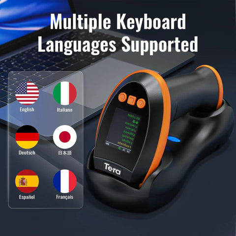 Wireless Barcode Scanner With Screen Pro Version 1D 2D QR Handheld Reader Works With Bluetooth 2 4G USB Wired Plug And Play Charging Cradle