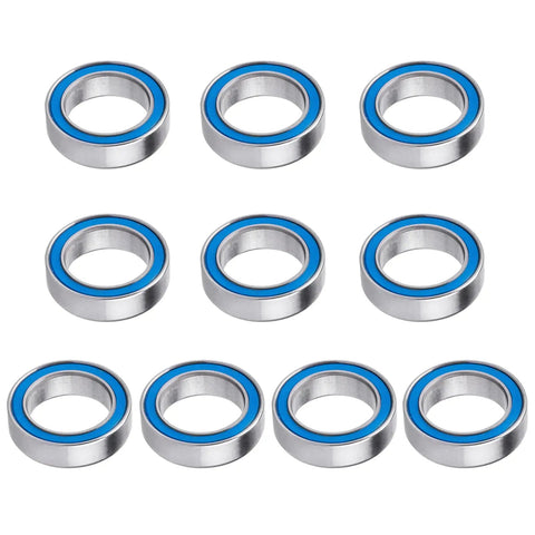 RC Ball Bearings 10 Pack Durable Bearing Steel With Double Rubber Seals Miniature Deep Groove 10x15x4mm set shown in rows