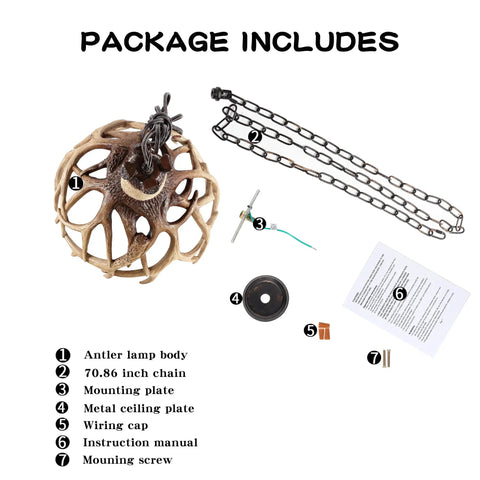 Rustic Deer Antler Pendant Ceiling Light With Aged Iron Accents, One E26 Base, LED Compatible, Brown Finish For Kitchen Island, Cabin Bath, And Hallways, Includes 5.9 Ft Adjustable Chain, Vintage Farmhouse Vibe