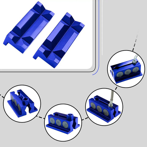 4 Inch Magnetic Aluminum Vise Jaw Pads With Reversible Non Slip Grip Scratch Free Pipe Vise Protectors in blue color.