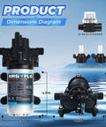 Dimensions diagram of Heavy Duty 110V Ac Diaphragm Water Pressure Pump With 4.0 Gpm Flow And 50 Psi.