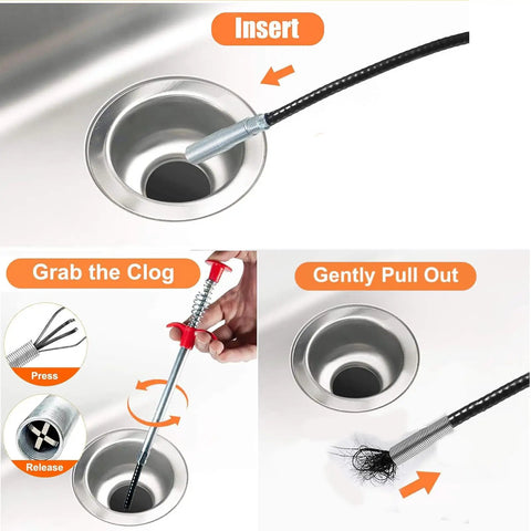Flexible Drain Snake Clog Remover Tool For Toilet, Shower, Kitchen And Bathroom Drains, 61 Inch Reach Gutter Cleaner Grabber, Opens Stubborn Clogs Quickly, Flexible Claw Reacher For Easy Home Plumbing