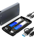 Rock Solid Dual Bay Raid Ssd Enclosure Serving Blazing Fast Twenty Gbps Bandwidth For M2 Nvme Drives with two SSDs and cables.