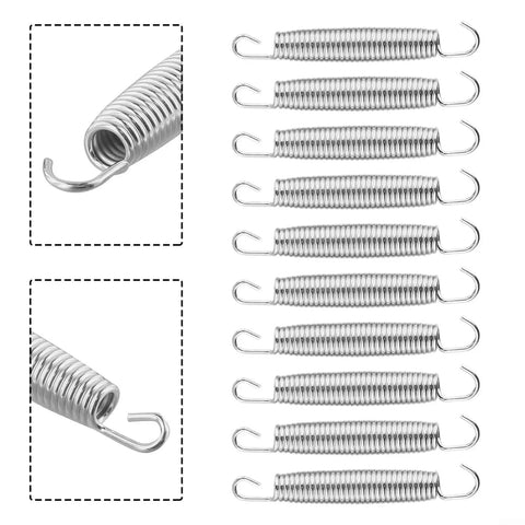 Super Tough 50Kg Load Extension Springs 10 Pack Heavy Duty Steel Made For Garage Doors And Trailer Ramps That Never Snap Plus Great Elasticity! close-up view of hooks