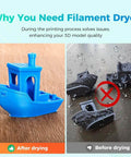 Comparison of a 3D printed boat before and after using Space Pi Filament Dryer All In One 3D Printer Filament Dry Box With 110W PTC Heaters And LCD Touch Screen No Fuss Setup For Fast 360 Degree Hot Air Drying And Easy Filament Storage