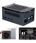 P33 M.2 NVMe M Key PoE Plus Hat With Official Pi 5 Active Cooler And Aluminum Case For Raspberry Pi 5, black case