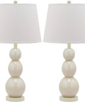 Jayne Modern Contemporary Glass 3 Sphere Table Lamps Set Of 2 In Light Gray With 28 Inch Tall Fabric Drum Shades LED Bulbs Included