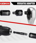 Versatile adapters from 30 Piece One Quarter Inch Drive Magnetic Shallow Impact Socket Set, Pro-Grade 6-Point CR-MO Steel Construction.