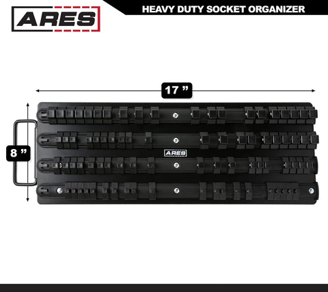 80 Piece Socket Organizer Rail Set For 1/4, 3/8, And 1/2 Inch Drives - Holds 80 Sockets In A Slim Black Rack, shown in 17x8 inches