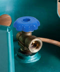 Blue handle of the 4 Piece Aluminum Alloy Gas Cylinder Valve Handles Hexagonal Hand Wheels With Non Slip Grip And Rugged Build For Industrial And Lab Use Replacement Cylinder Control Knobs.